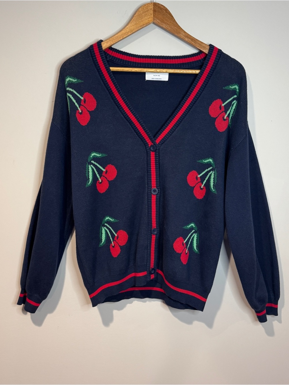 Old Navy Girls Cherry V Neck Navy Cardigan Sweater Coquette Y2K Preppy XL 14-16